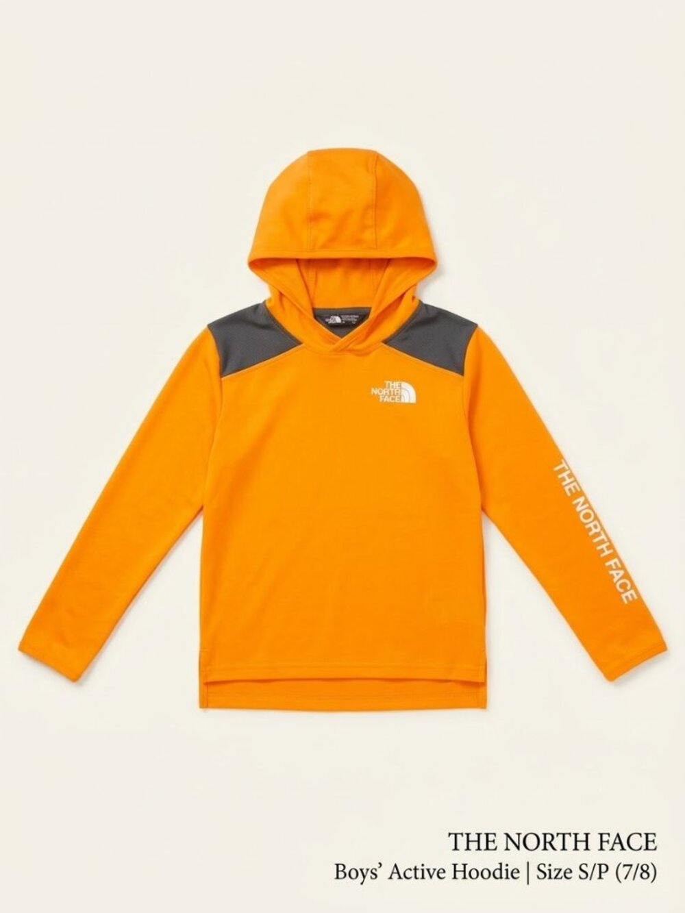 The North Face Boys' Active Pullover Hoodie – Size S/P (7/8) (Orange / Grey)